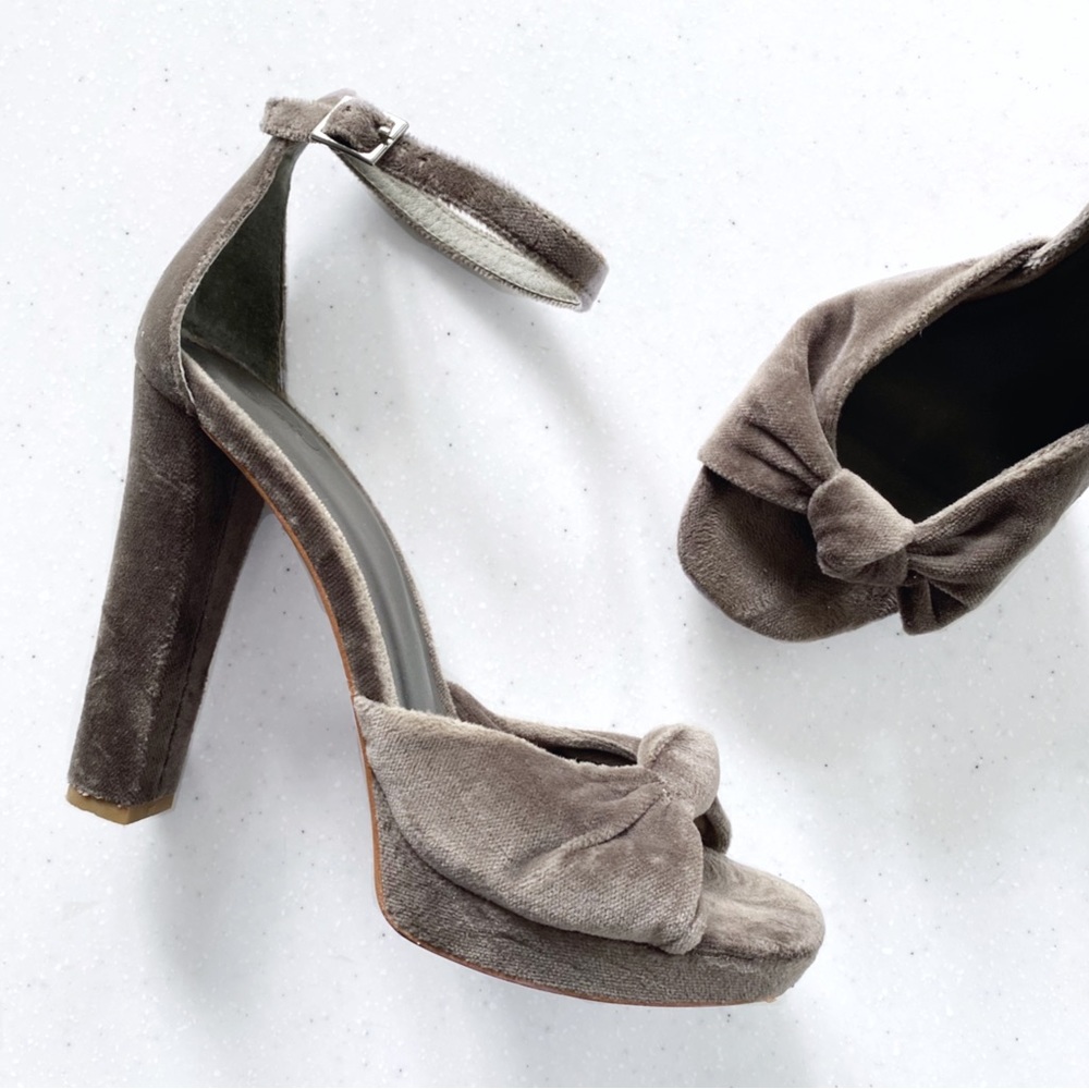 Joie Gray Velvet Twist Strap Heels